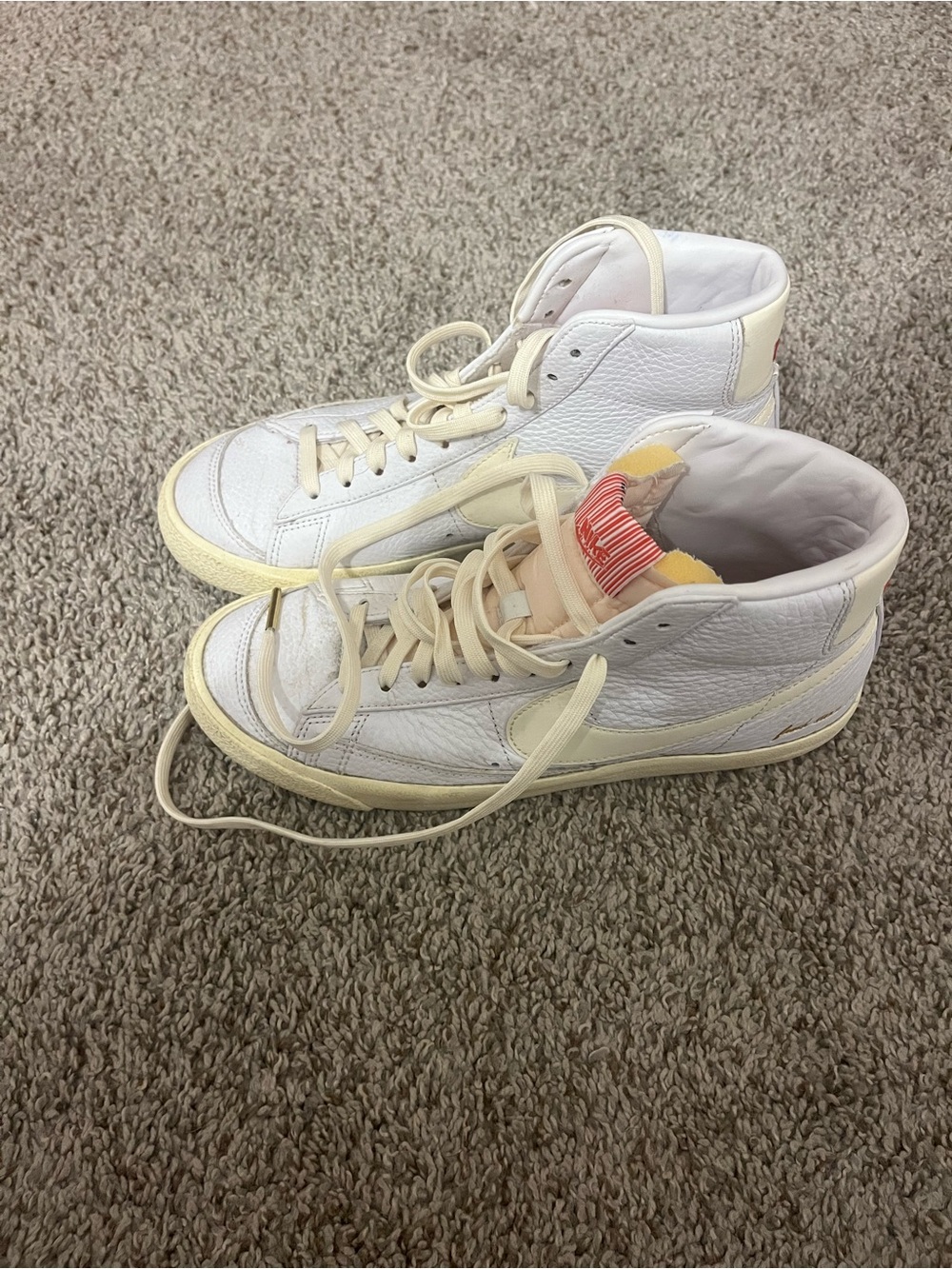 Nike Popcorn White High-Top Sneakers with Cream Soles and Laces